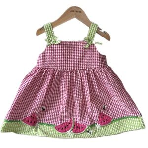 Good Lad Seersucker Gingham Pink & Green Watermelon Dress with Bees Size 24M